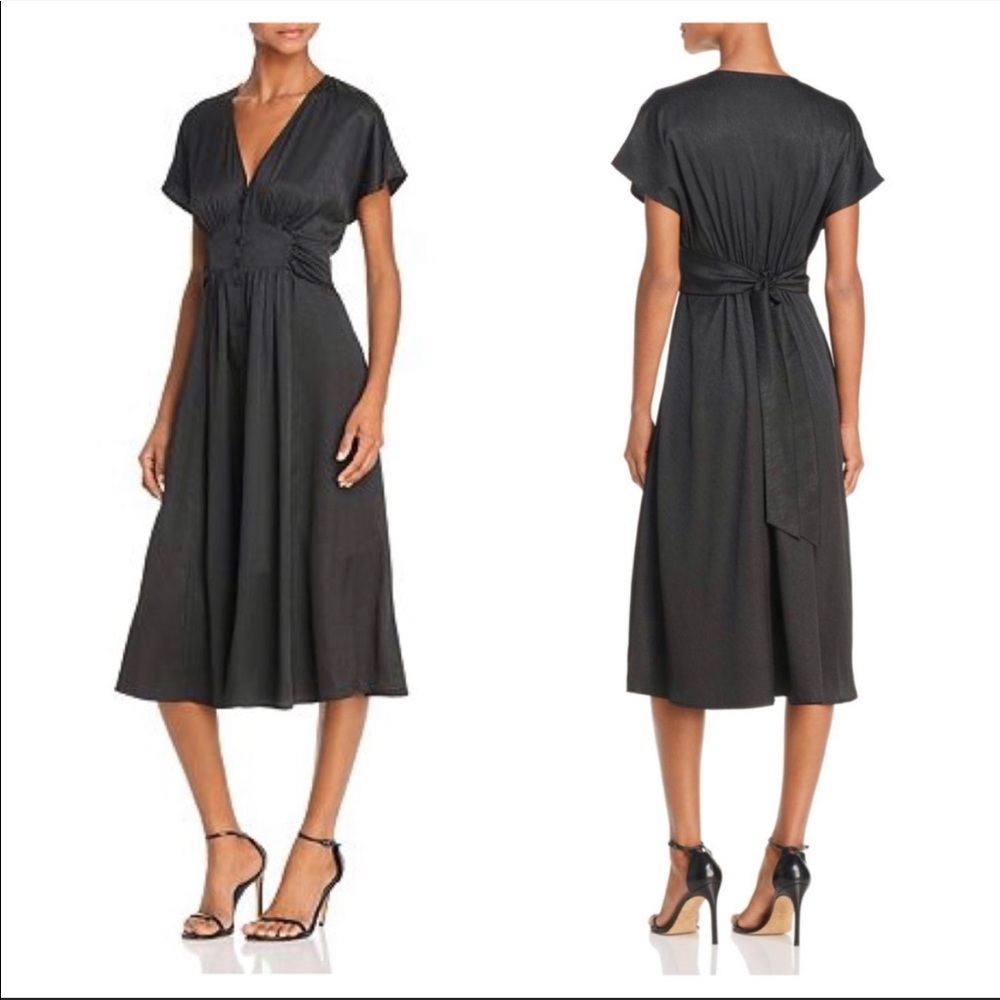 Lost + Wander Midi Dress with Tie Waist & Dolman Sleeves Size S Black